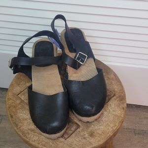 MIA Black Leather Mules with Tan Soles